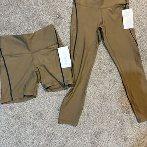 Athleta Tan Leggings and Shorts Set